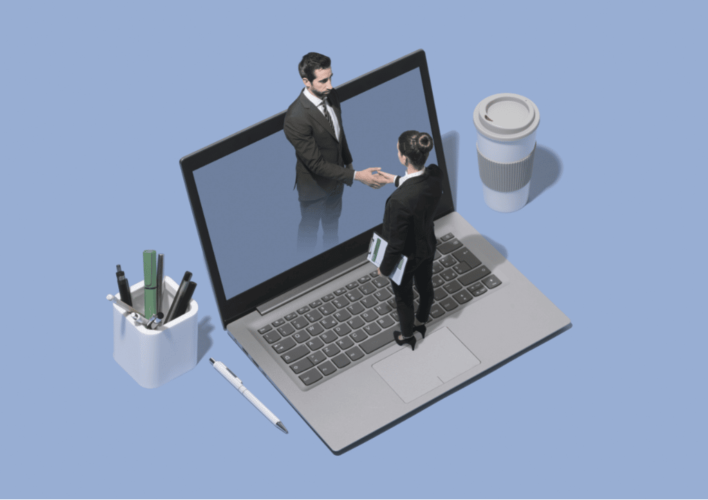 computer and two lawyers shaking hands_amberlo blog image